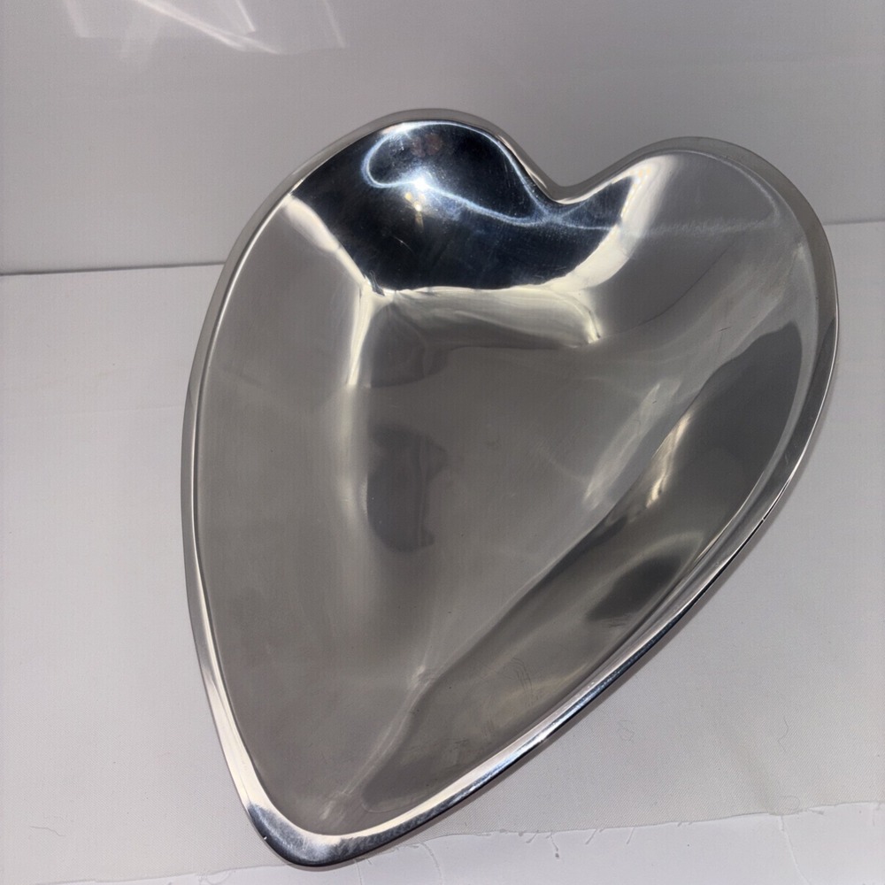Vintage Nambé Polished Alloy Heart Shape Hot & Cold 11" Serving Bowl USA EUC 119